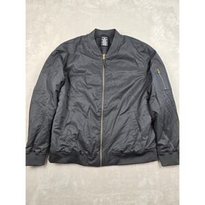 True Classic Bomber Jacket Mens XL Black Full Zip Orange Lining Coat